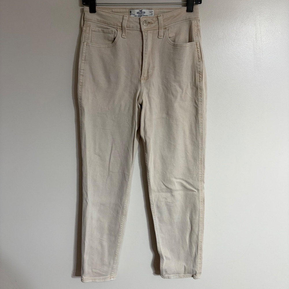 Hollister Curvy High-Rise Mom Jeans W27 L27 Cream Vintage Stretch 5R Tan